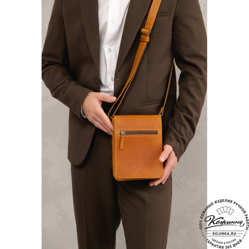 Мужская кожаная сумка "Робин" (рыжий крейзи)